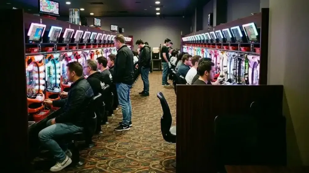 Vintage pachinko machine row