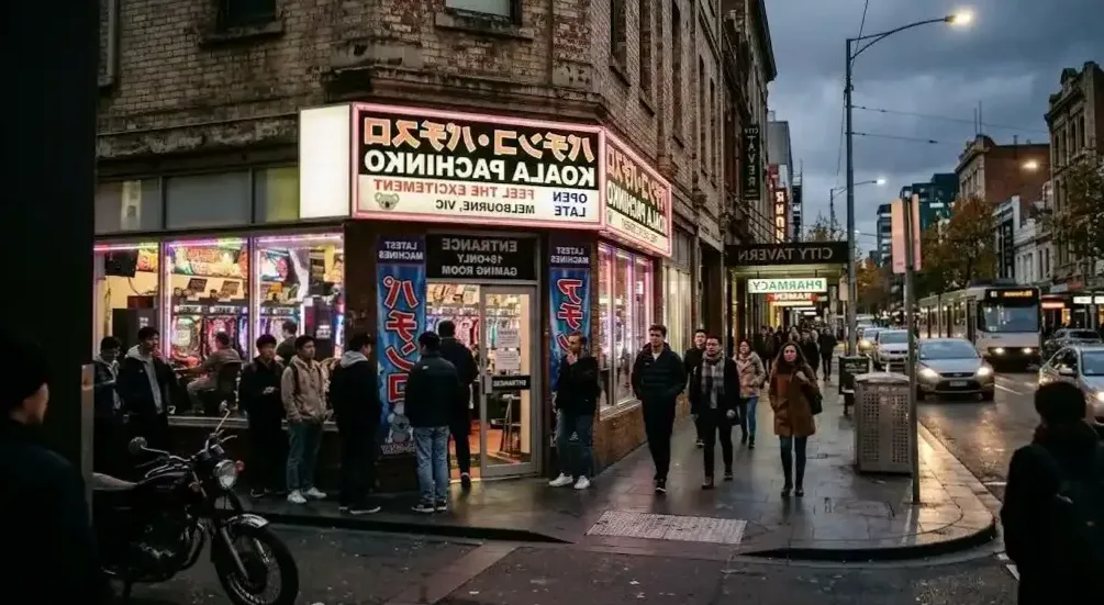 Guest playing a modern pachinko machine at Pachinko Bounty